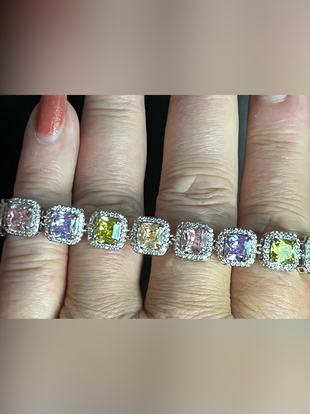 Multi-Color Pastel CZ Halo Tennis Bracelet - Gorgeous! 7.25”